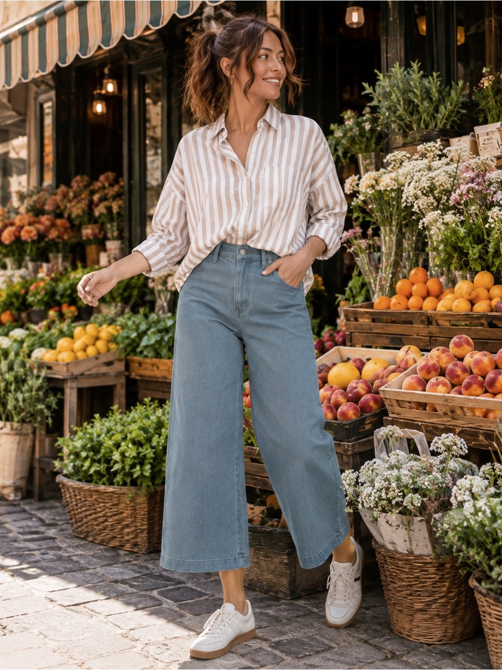 Zenana High-Waisted Wide Leg Crop Denim – Teal